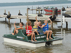 Kids riding on on a paddleboat
